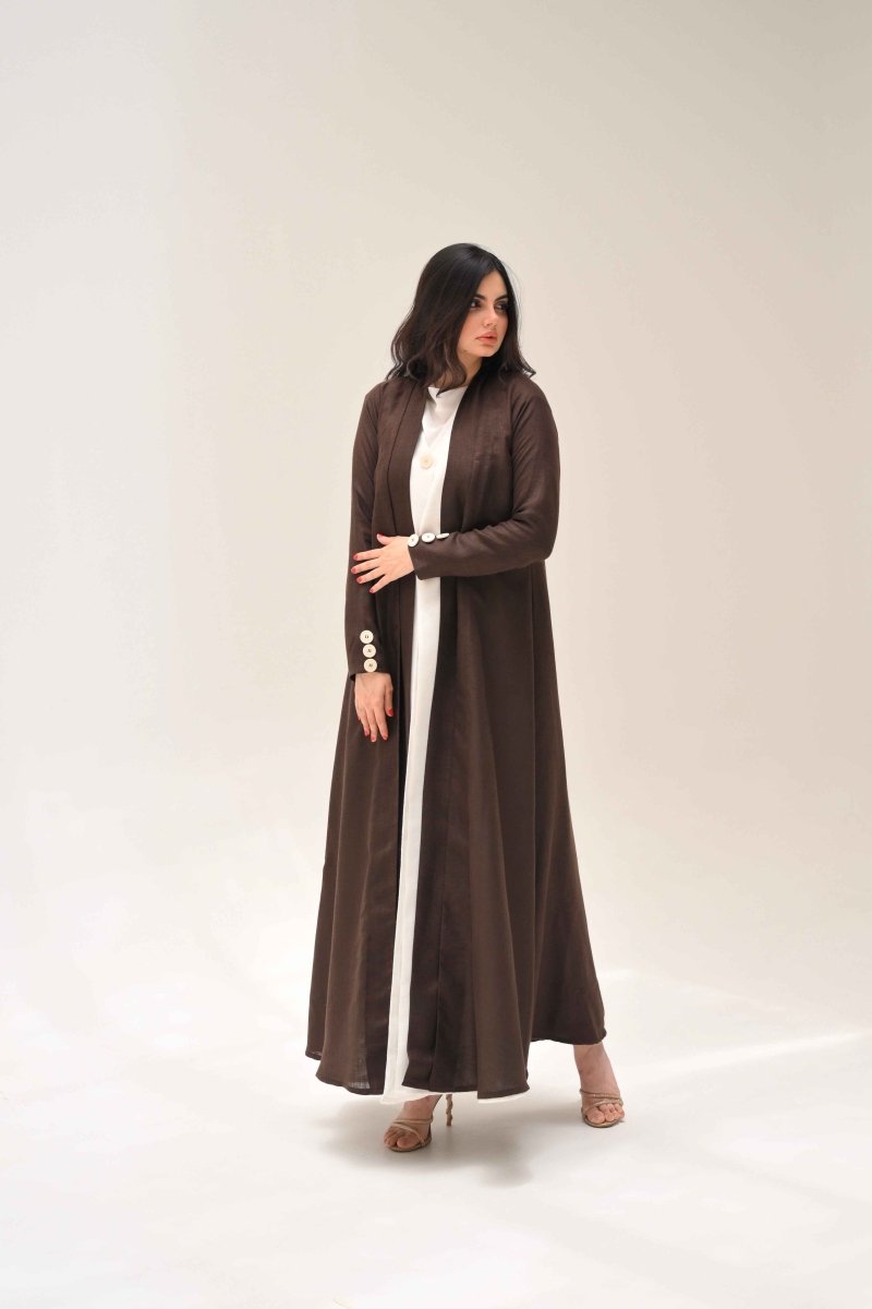 Office Linen Abaya Brown&white - Thaya