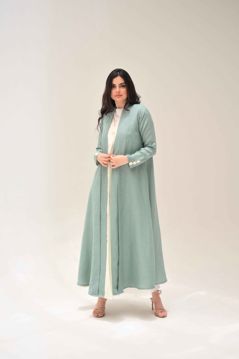 Office Linen Abaya Green & White - Thaya
