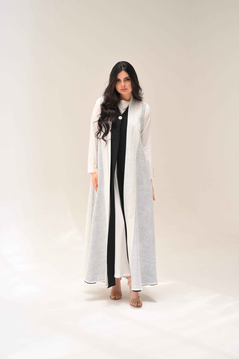 Office Linen Abaya White & Black - Thaya